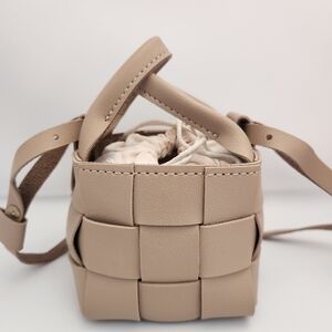 Kids - Mini PU Woven Square Bucket Bag with Top Handles
